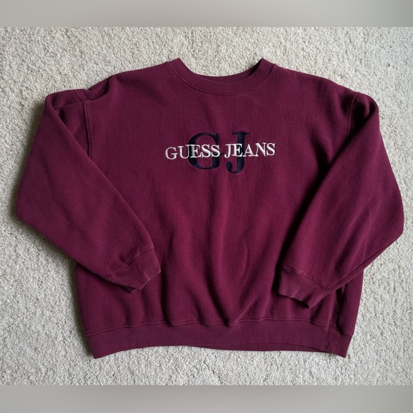 Vintage GUESS Embroidered Burgundy Crewneck S/M - Picture 4 of 7